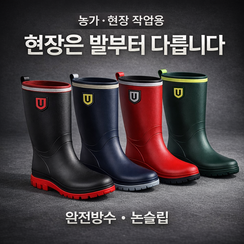 미끄럼방지 4컬러 남성 작업용 급식장화 장화 블랙, 250 - 상품 이미지
