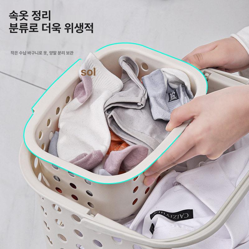라탄 빨래 손잡이 소품 정리함 박스 라탄짜임 사각 뚜껑 무광 대형 그레이 - 상세 이미지 4