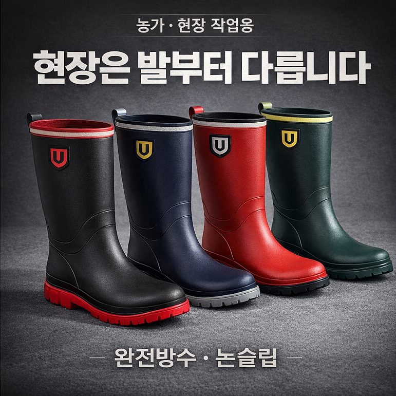 미끄럼방지 4컬러 남성 작업용 급식장화 장화 블랙, 250 - 상세 이미지 4