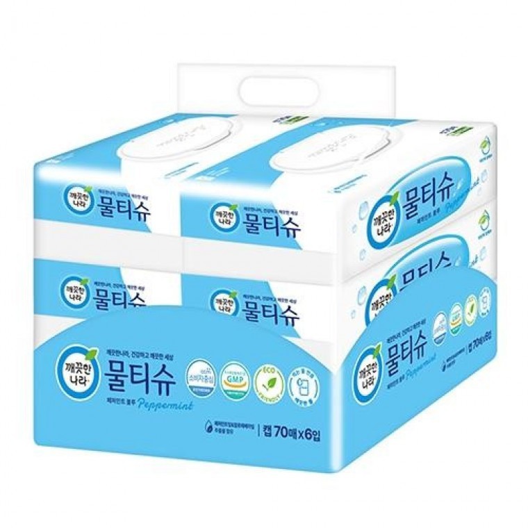 물티슈 캡형 70매X6입 깨끗한나라 유아세트 물티슈 아기