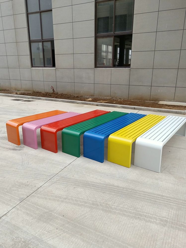 컬러풀 철제 벤치 웨이팅 소파 의자 야외 테라스 학교 오렌지길이 120너비40높이45 - 상세 이미지 4