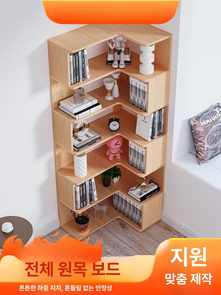 모서리책장 수납장책꽂이 틈새 코너 삼각 내추럴 우드 4단 책장 60 x 40x128 - 상세 이미지 2