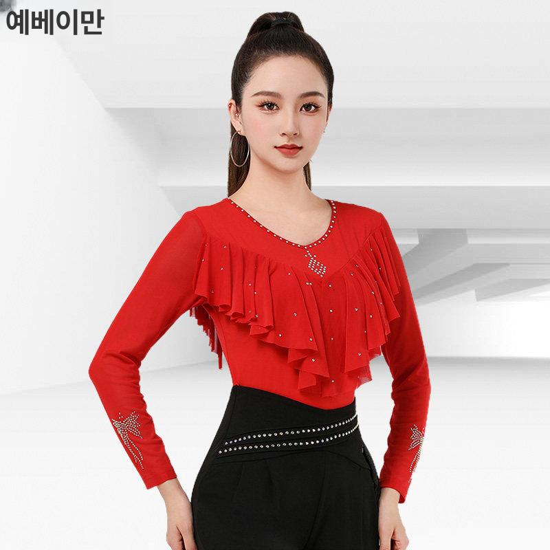 상하세트 라틴댄스복 공연 줌바 의상 벨리댄스복 대회용 블랙 l - 상세 이미지 3
