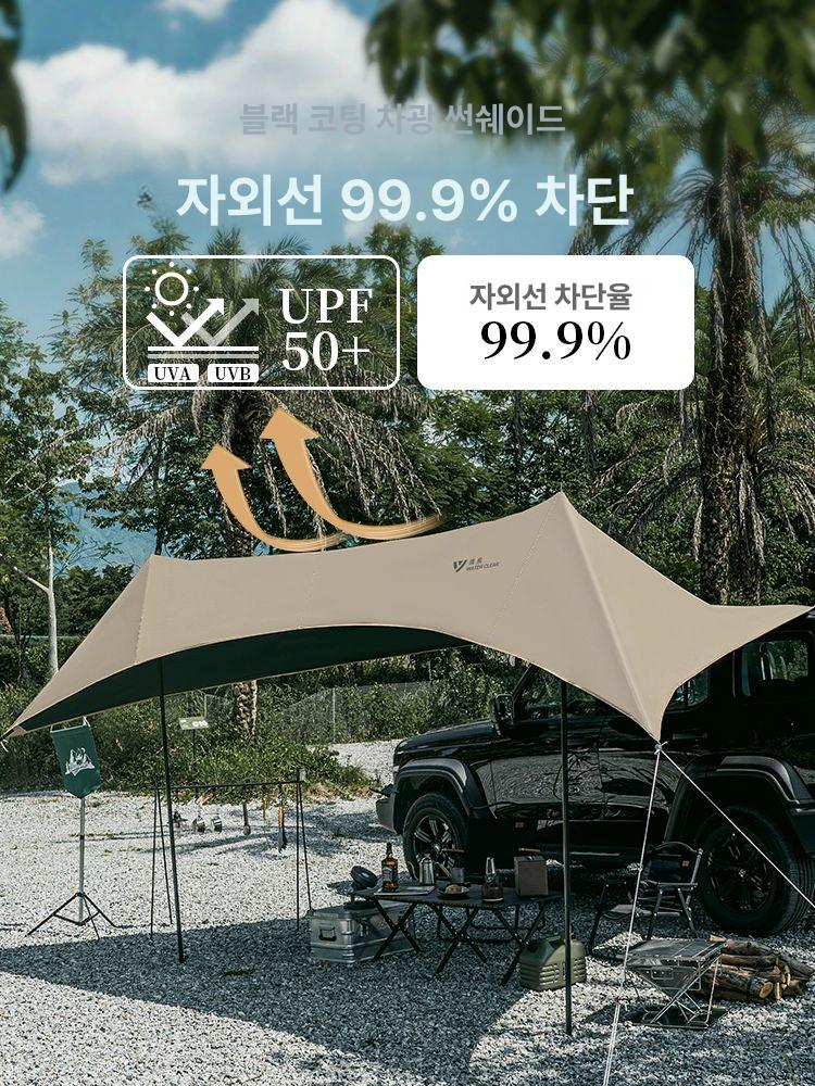 차량용 차량그늘막 루프탑 어닝 사이드 렉타 헥사 폴대형 사이드 윙 차양막 - 상세 이미지 3