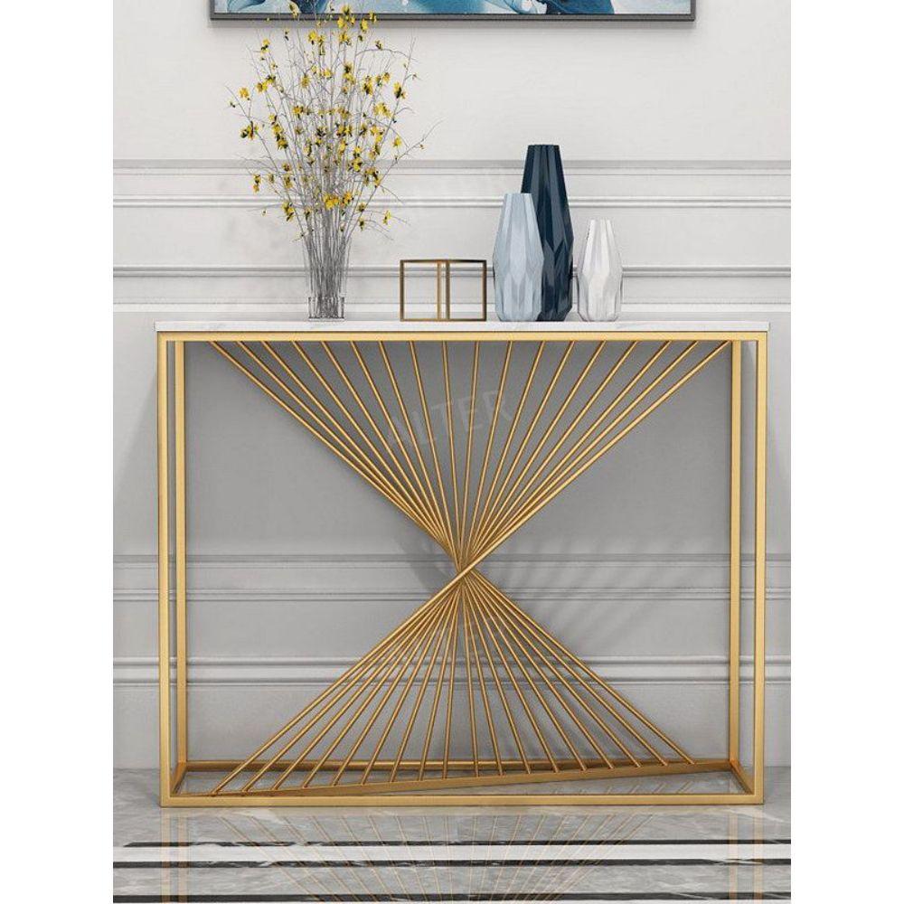 골드 복도콘솔 대리석 장식장 거실 선반 검정다리 흰색 상판 100x30x80cm - 상세 이미지 3