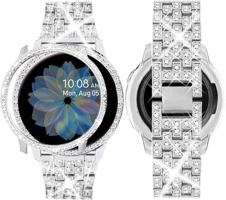 [해외]삼성 갤럭시 워치 8/7/6 40mm 44mm 20mm 여성 블링 교체 스트랩 및 8/7/6용 PC 보호 범퍼 페이스 커버(사이즈 옵션)와 Galaxy Watch 6 40m