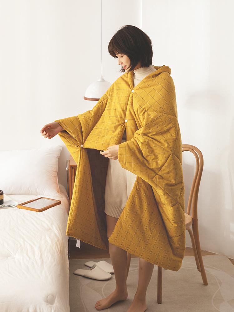 입는 담요 차박 경량 보온 블랭킷 교실 부드러운 사무실 블루 스몰 체크 베개 - 상세 이미지 3