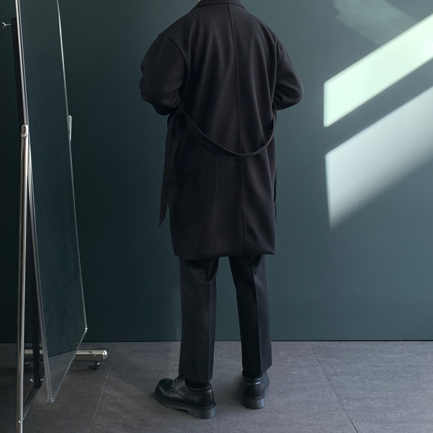 남자 오버핏 싱글 벨티드 울 모직 코트 봄 가을 겨울 남성 반코트 빅 사이즈 울 트렌치 발마칸 이미지 8
