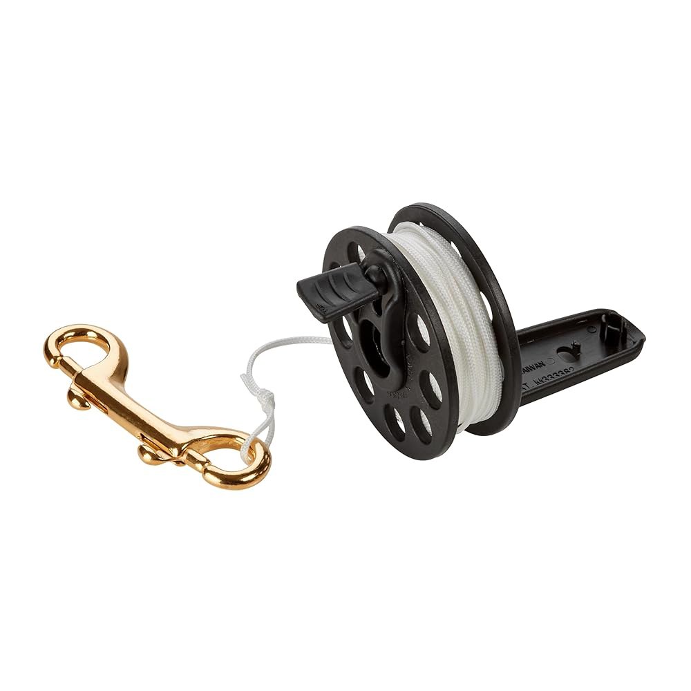 Phantom Aquatics Scuba Diver 컴팩트 핸드 핸들 내구성 있는 + 부식 핑거 와인더 볼트 스냅 접이식 릴, 황동 방지 스풀 디럭스 White 45' Line - 상세 이미지 2
