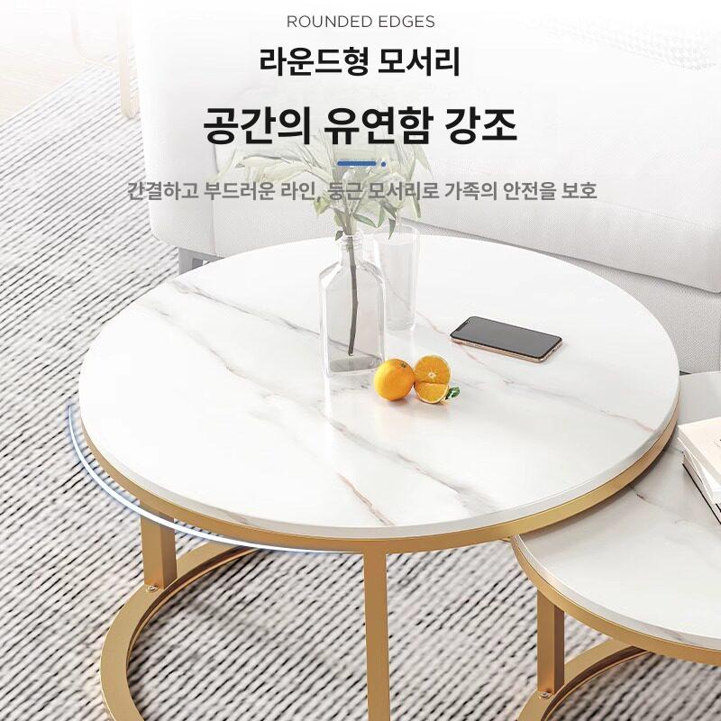 소파 타원형 티테이블 거실탁자 대리석 소파테이블 홈카페 추천 80cm 클라우드 마블 + 블랙 60cm - 상세 이미지 4