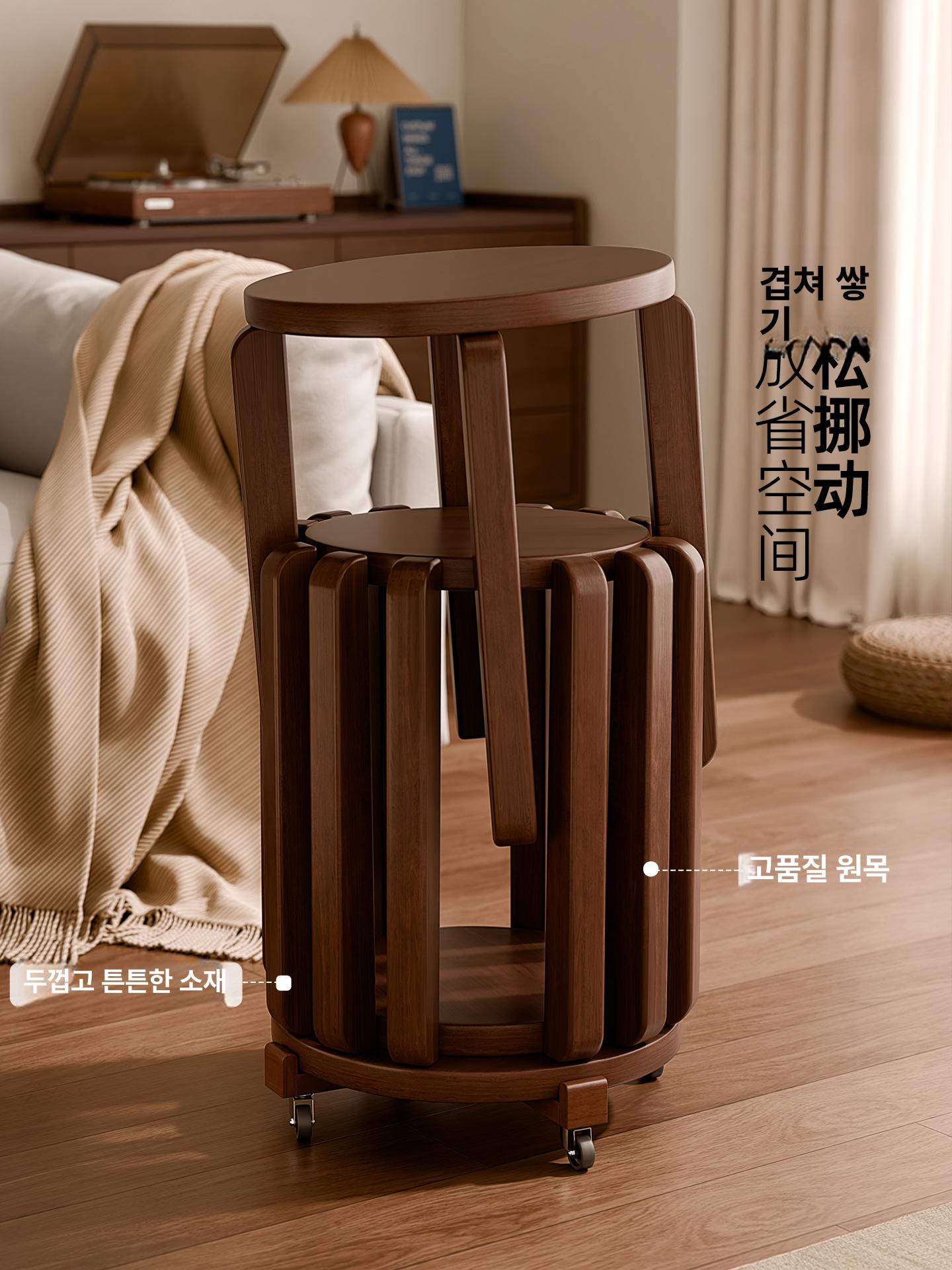 폴딩 월넛우드 수납 원목 스텝스툴 사다리 겸용 선반형 월넛 랜턴 스툴 - 상세 이미지 3