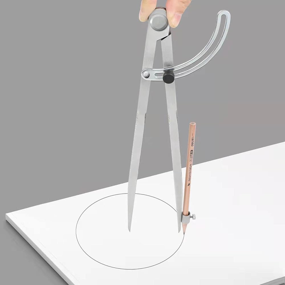 연필 나침반 30.5cm(12인치), 날개 칸막이 및 홀더가 있는 정밀 목공 나침반, 기하학 제도 기술 드로잉, 엔지니어링 등에 이상적인 금속 8inch - 상세 이미지 2