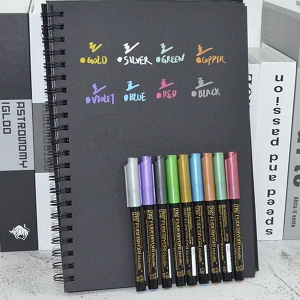 메탈릭 캘리그라피 펜 브러쉬 캘리그라피 8색 글씨 연습 - 상품 이미지
