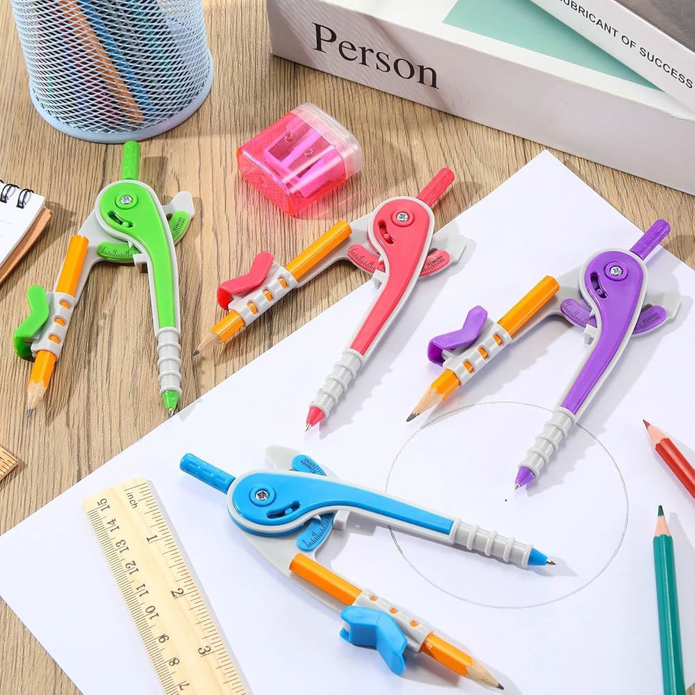 Zonon 15피스 학생 수학 기하학 나침반 도구 교실 세트 벌크 15.2cm(6인치) 밝은 색상 플라스틱 드로잉 연필 포함 학교 홈 오피스용 용품 15 - 상세 이미지 2