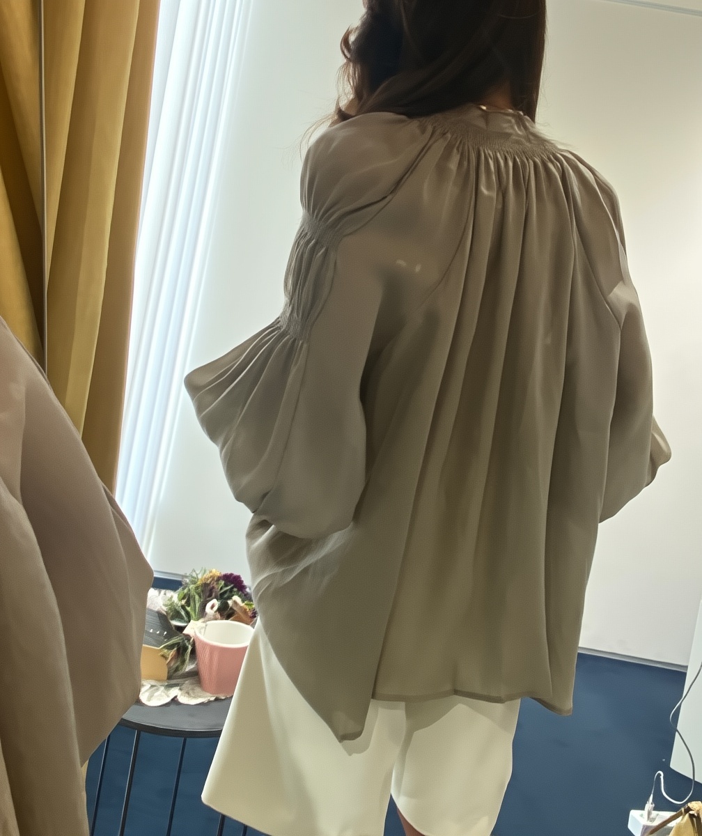 오간자블라우스 시스루 하객룩 팔뚝커버 7부 블라우스 이미지 4