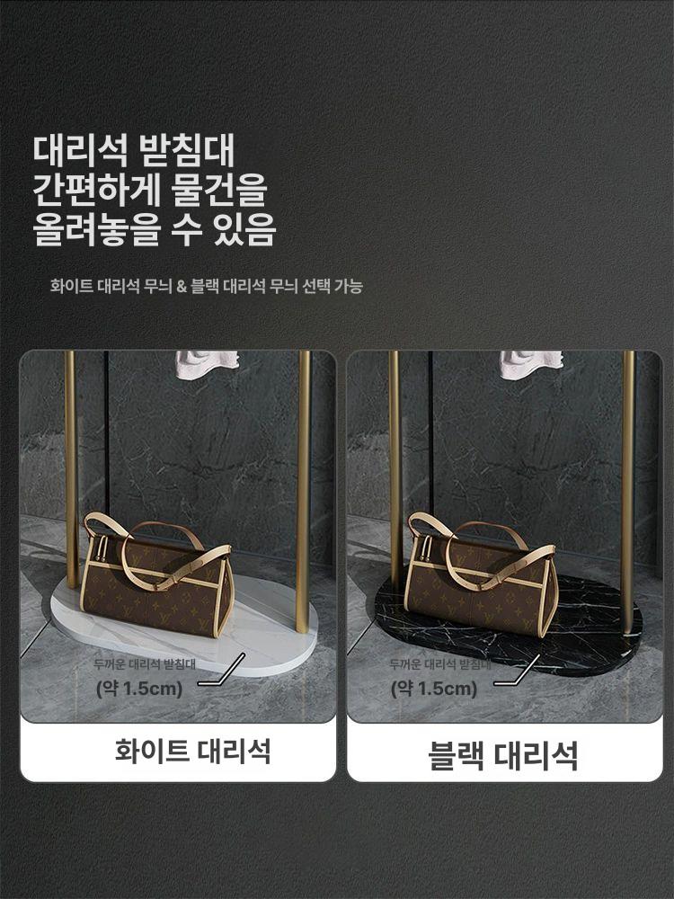 철재 스탠드 조립식 옷가게 바퀴 달린 미니 옷걸이 선반 45cm 길이 골드프레임화이트마블 - 상세 이미지 5