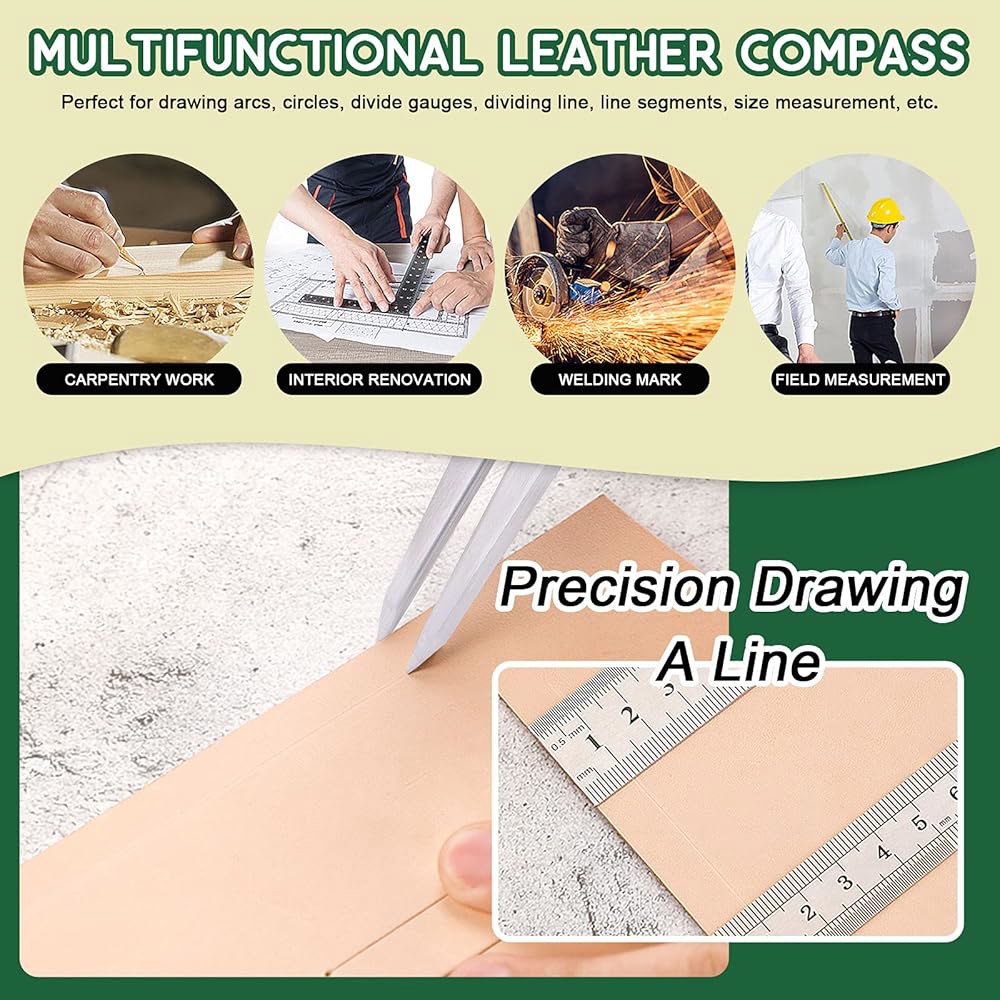 Keadic 스프링 윙 디바이더 3개, 10.2cm(4인치) 15.2cm(6인치) 20.3cm(8인치) 조절 가능한 잠금 스틸 가죽 나침반 전문 금속 세트 캘리퍼 레그 디바이더, - 상세 이미지 3