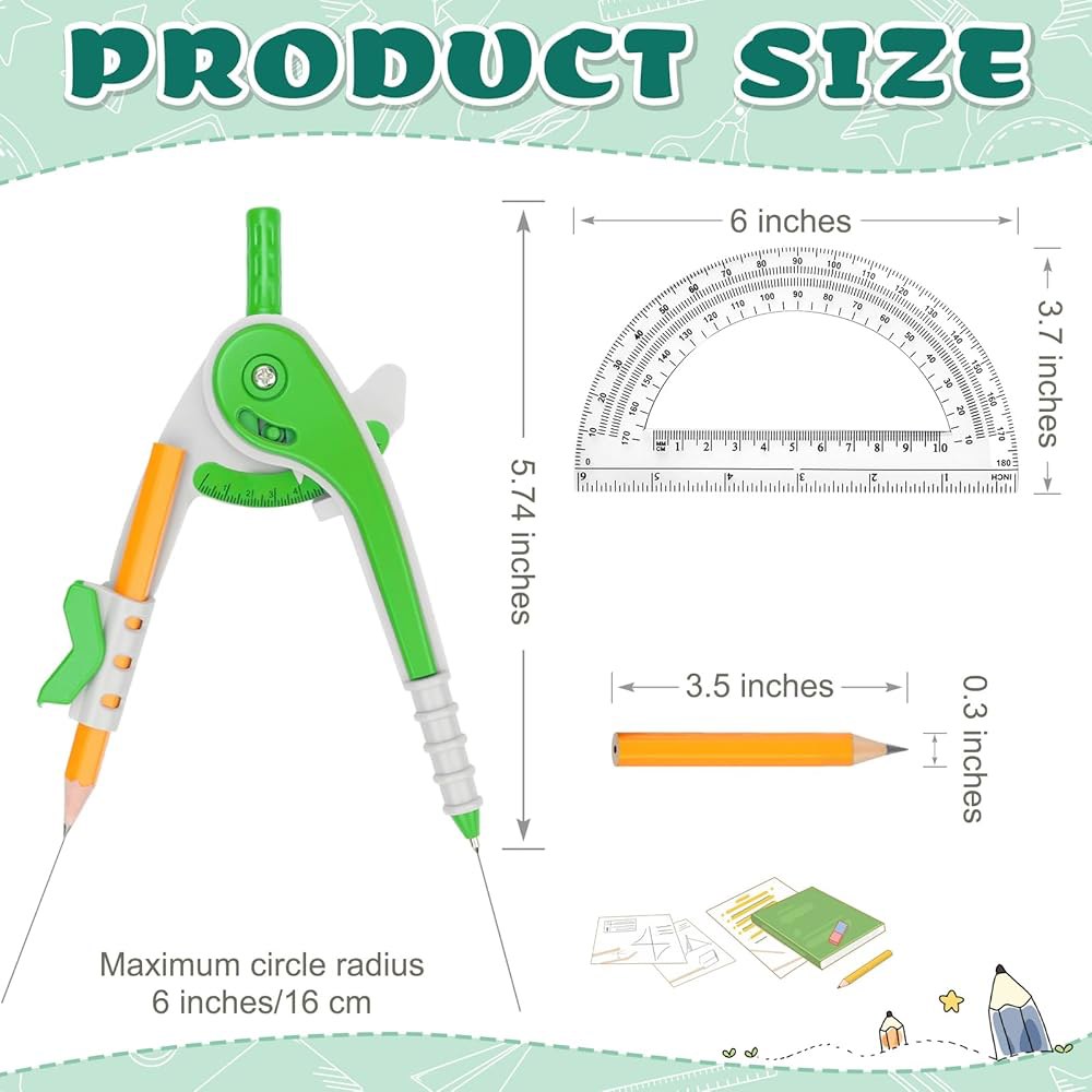 ZEALOR 32팩 수학 나침반 및 각도기 세트 기하학 15.2cm(6인치) 플라스틱 드로잉 연필 포함 벌크 학생 교실 학교 사무실 목공 아트 드로잉용 16 Pack - 상세 이미지 3