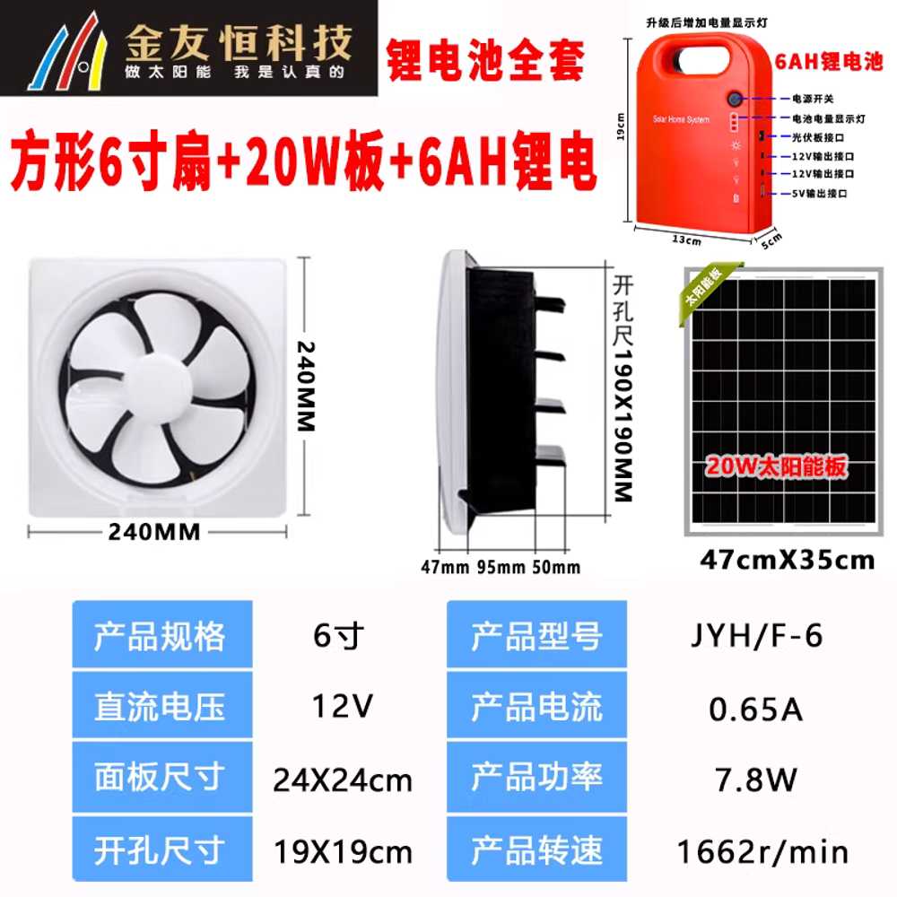 태양광 환풍기 덕트 시스템 송풍기 가정용 흡입 팬 12인치 흰색 환풍기+12V 20W 패널 이미지 8