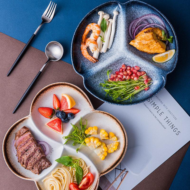 도자기 반찬접시 앞접시 나눔찬기 분할 반찬그릇 나눔접시 8인치 3칸 블루 멜 - 상세 이미지 3
