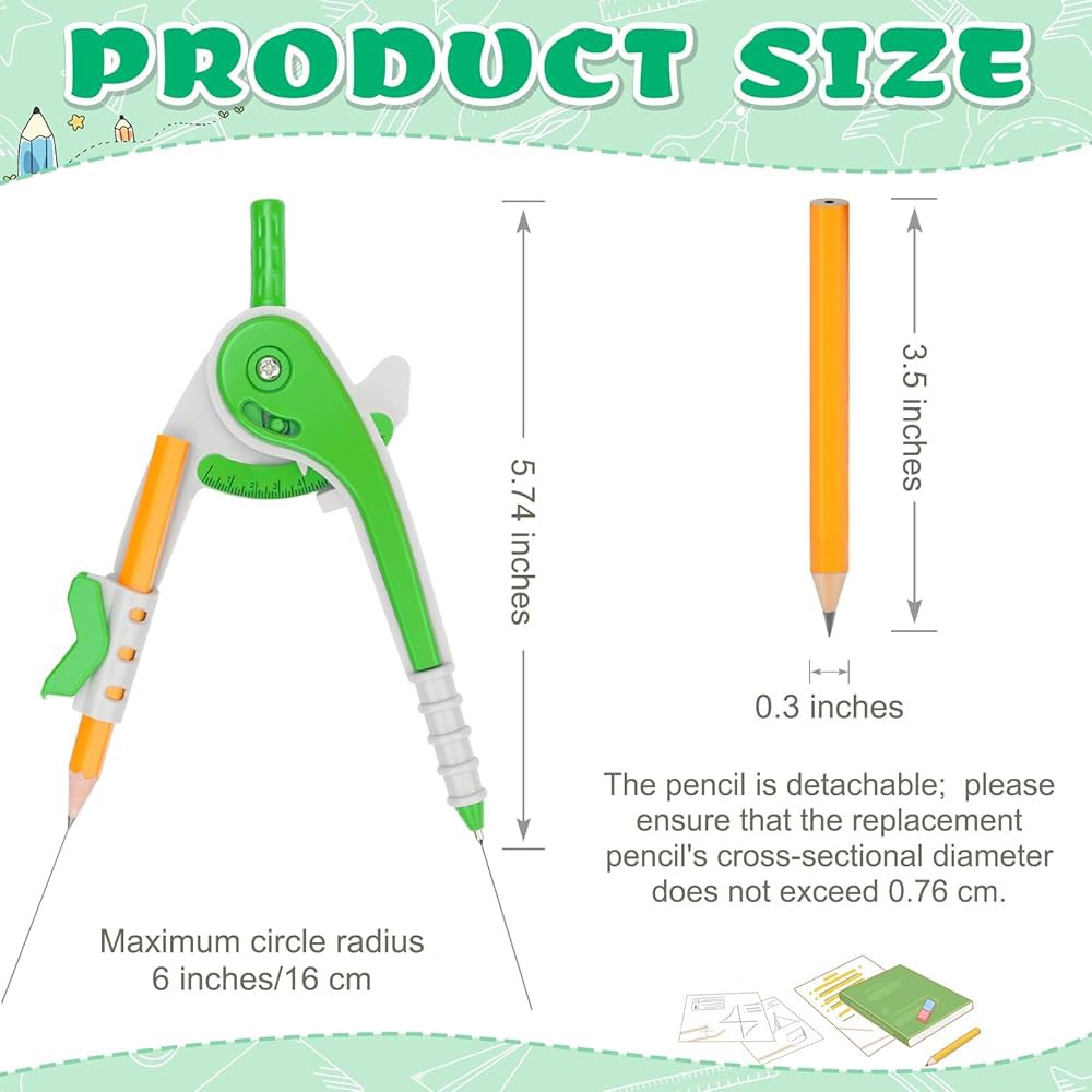 ZEALOR 16피스 수학 나침반 기하학 세트 15.2cm(6인치) 플라스틱 드로잉 연필 포함 학생 교실 학교 사무실 목공 아트 드로잉용 16 Pack - 상세 이미지 3