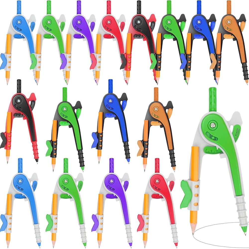 ZEALOR 16피스 수학 나침반 기하학 세트 15.2cm(6인치) 플라스틱 드로잉 연필 포함 학생 교실 학교 사무실 목공 아트 드로잉용 16 Pack - 상품 이미지
