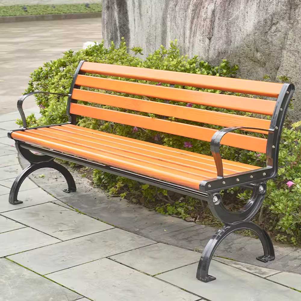 공원 벤치 주물 좌석 학교 마당 긴 산책로 검정다리 120cm 방부목 등받이 없음 - 상세 이미지 2