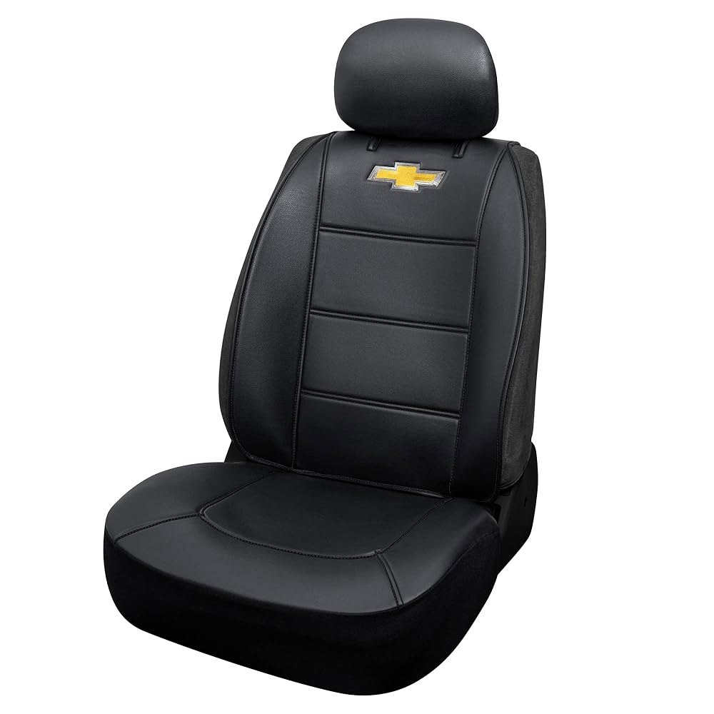 Plasticolor 008599R01 쉐보레 로고 범용 핏 자동차 트럭 또는 SUV 사이드리스 3피스 시트 커버, 헤드 레스트 포함, 블랙 (Pack of 1) - 상품 이미지