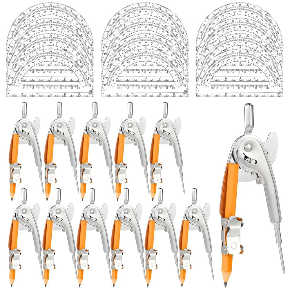 나침반 기하학 도구 24개 15.2cm(6인치) 수학 및 각도기 세트, 연필 각도기가 있는 금속 포함, 학생, 교실, 사무실, 목공 아트 드로잉용 24 Pack - 상품 이미지