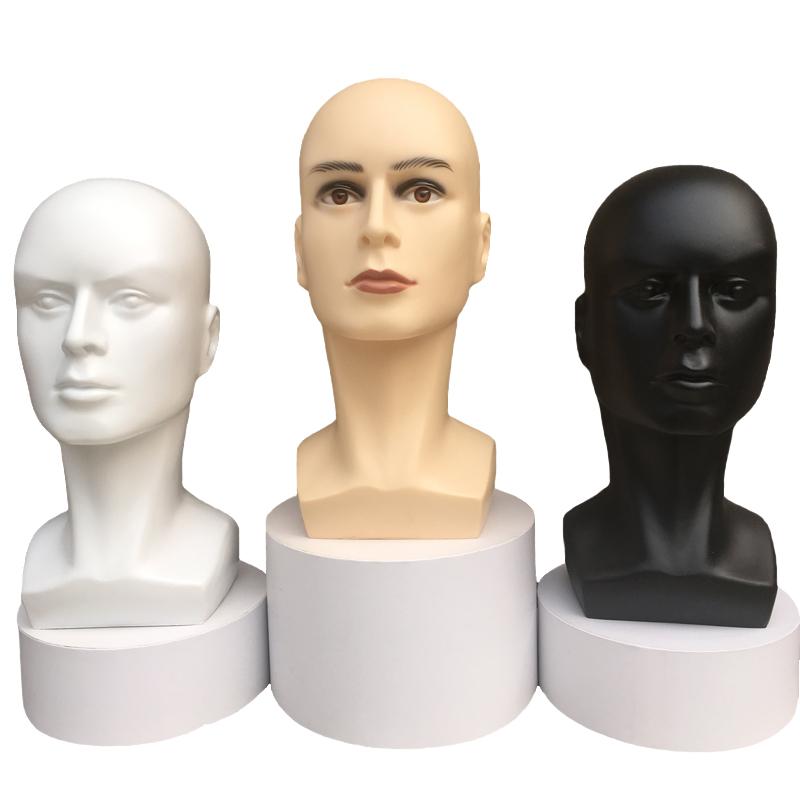 모자 메이크업 연습용 디스플레이 악세사리 거치대 전시용 PVC 정사각형 남성 머리 - 상품 이미지
