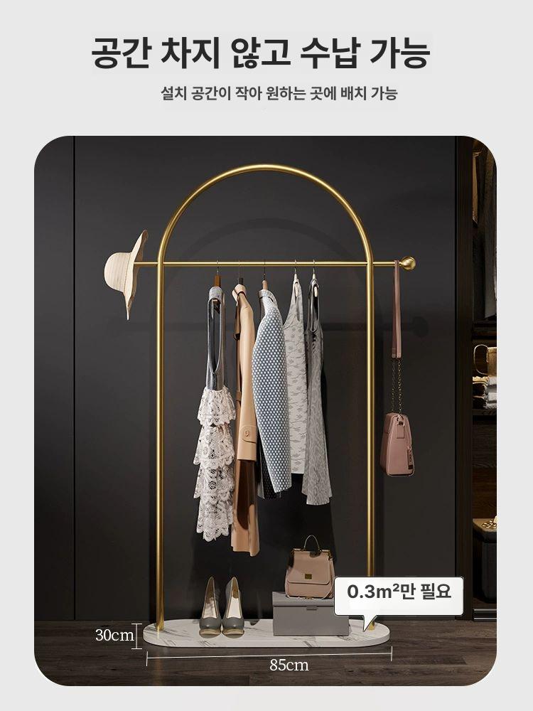 철재 스탠드 조립식 옷가게 바퀴 달린 미니 옷걸이 선반 45cm 길이 골드프레임화이트마블 - 상세 이미지 2