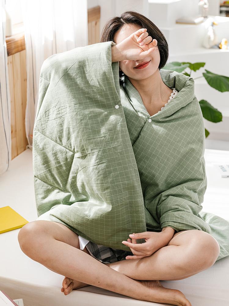 입는 담요 차박 경량 보온 블랭킷 교실 부드러운 사무실 블루 스몰 체크 베개 - 상세 이미지 2