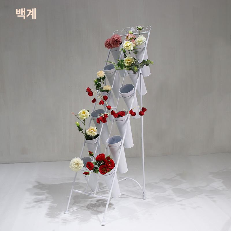 진열대 스탠드 정리대 선반 계단식 꽃가게 전시대 계단형 화이트 12개버킷포함 - 상품 이미지