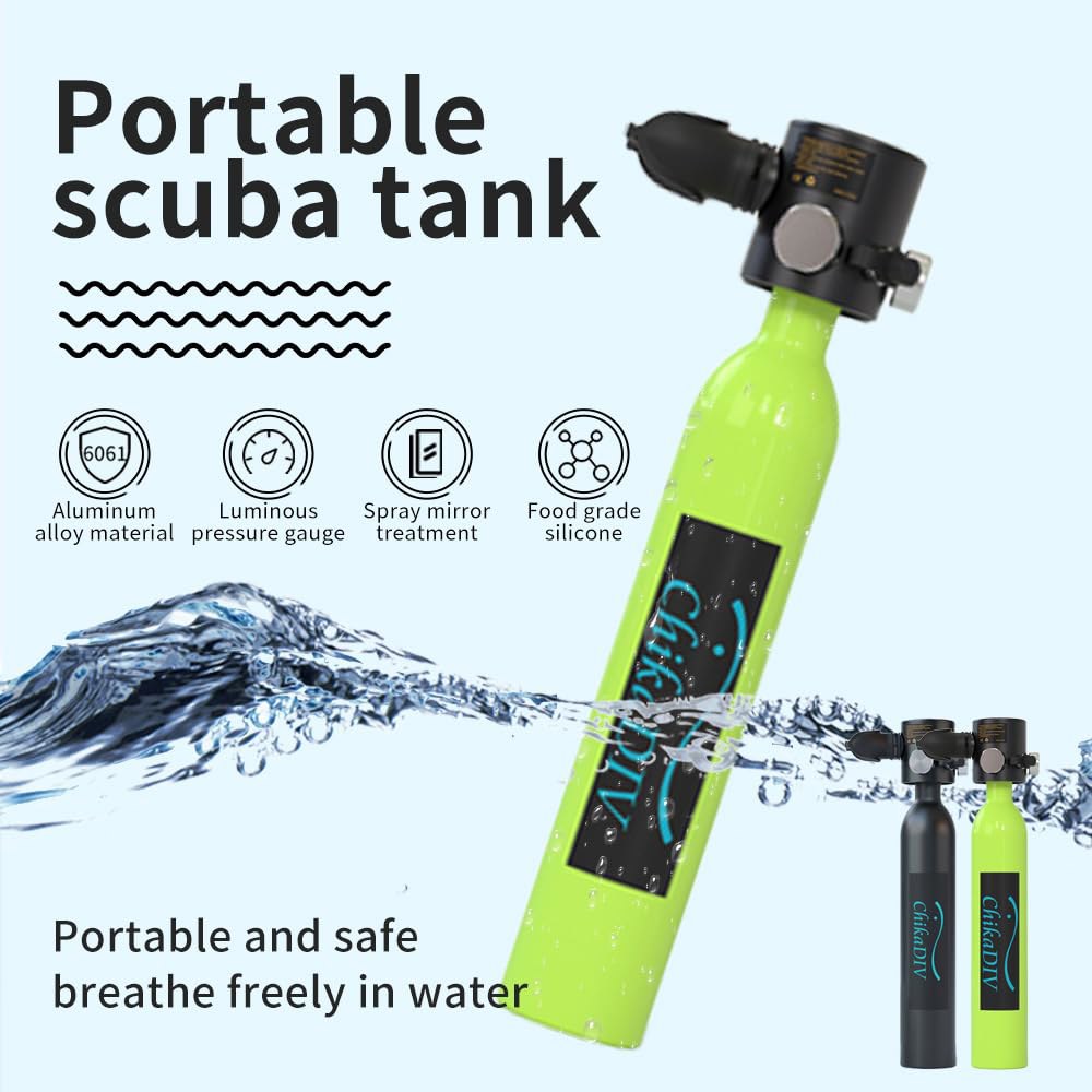 Lung Tank 미니 스쿠버 탱크, 0.5L 사용 여행용 시간 폐 6-10분, 레크리에이션 탱크 알루미늄 휴대용 경량 다이빙 키트, 다이브 위한 다이빙을 장비, A-Black - 상세 이미지 2