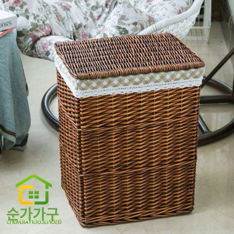 라탄 사각 수납함 바구니 피크닉 내츄럴 인테리어 보관함 뚜껑 있음 커피 린넨 소형 30 x 25x37cm - 상세 이미지 5