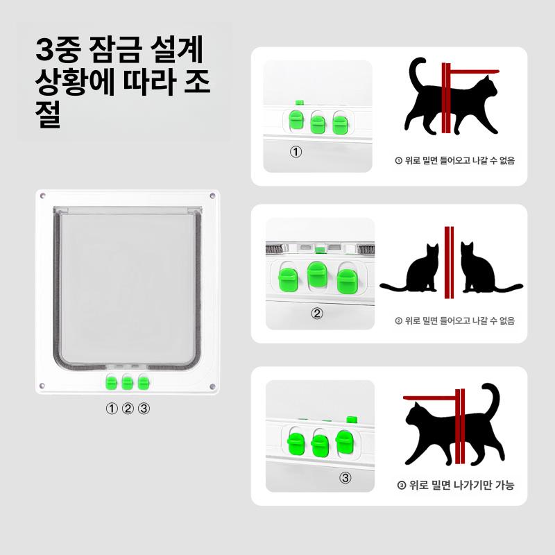 애완동물 출입문 개구멍 양방향 S 캣 화이트 고양이문 3중잠금 XL형 4방향 고양이문 두꺼운 설치 미포함 자가설치도구필요 - 상세 이미지 4