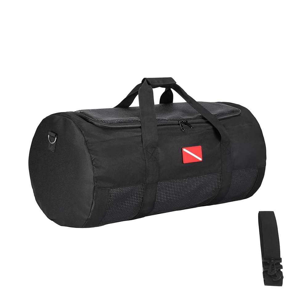 DiveTec 메시 스쿠버 및 스노클링 튼튼한 가방 (지름 어깨끈이 - 장비 블랙 길이 있는 x 천 74.9cm(29.5인치), 지퍼 더플 통기성 39.9cm(15.7인치) 가능한 - 상품 이미지
