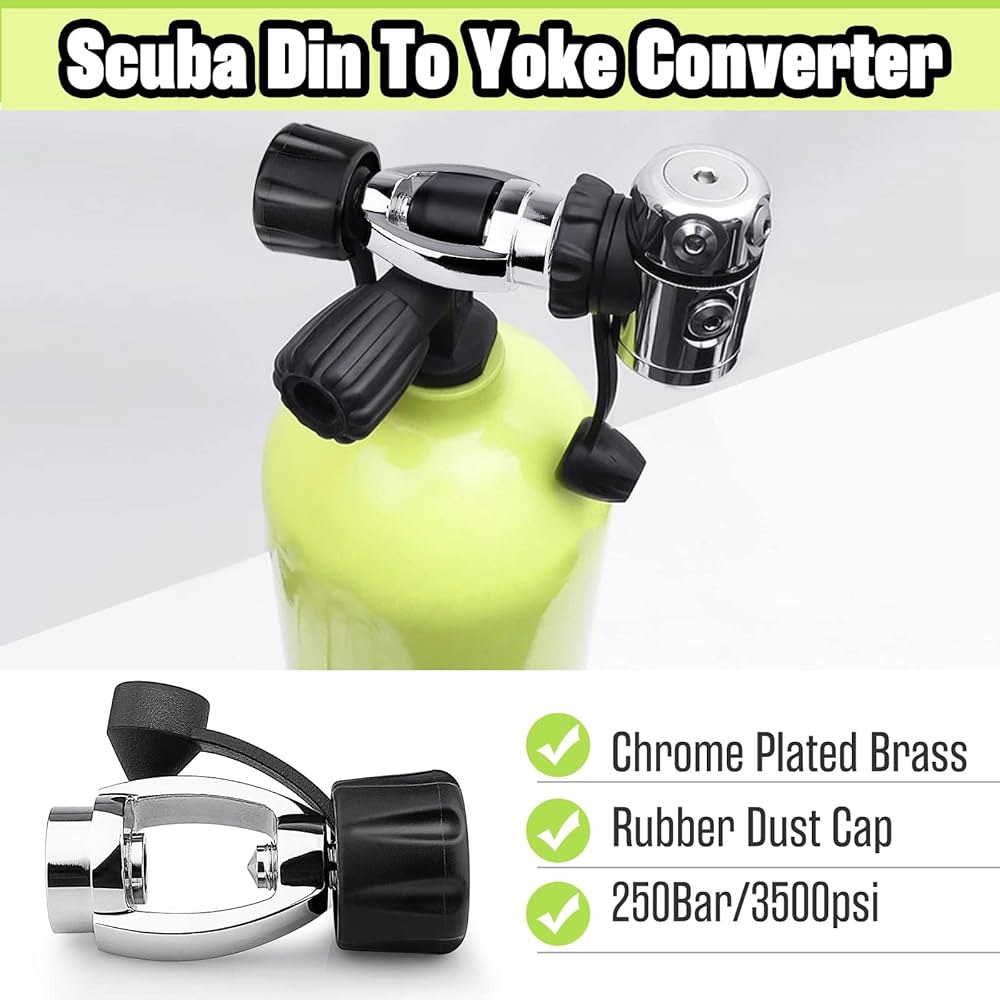 Dawitrly 250-Bar 3500PSI 크롬 도금 황동 부품용 컨버터 더스트 포함 어댑터, - 레귤레이터 캡 탱크 DIN 다이빙 요크 스쿠버 1단계 - 상세 이미지 3