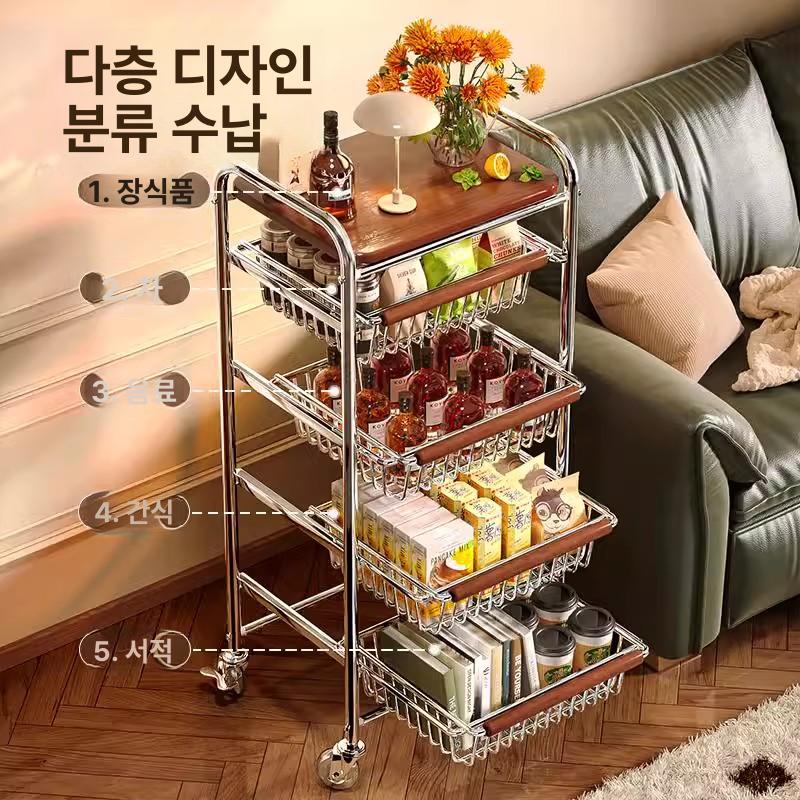 이동식 수납 트롤리 간식 베란다 정리 다용도 침실 주방 표준형 5단 4서랍 회전 바퀴 - 상세 이미지 2