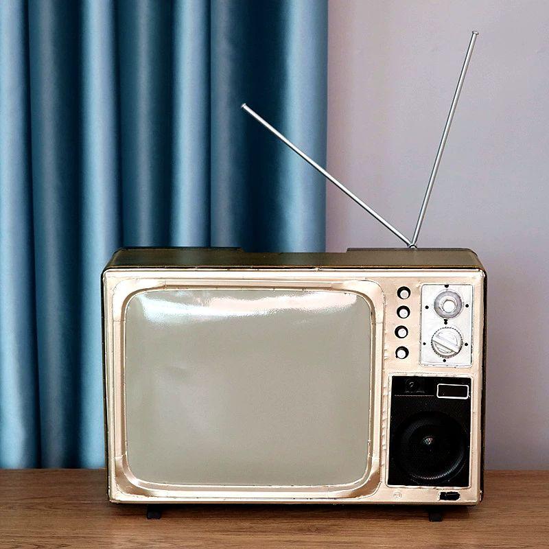 레트로 텔레비전 소품 엔틱 장식 아날로그 포토존 촬영 블랙 TV 브라운 - 상세 이미지 3
