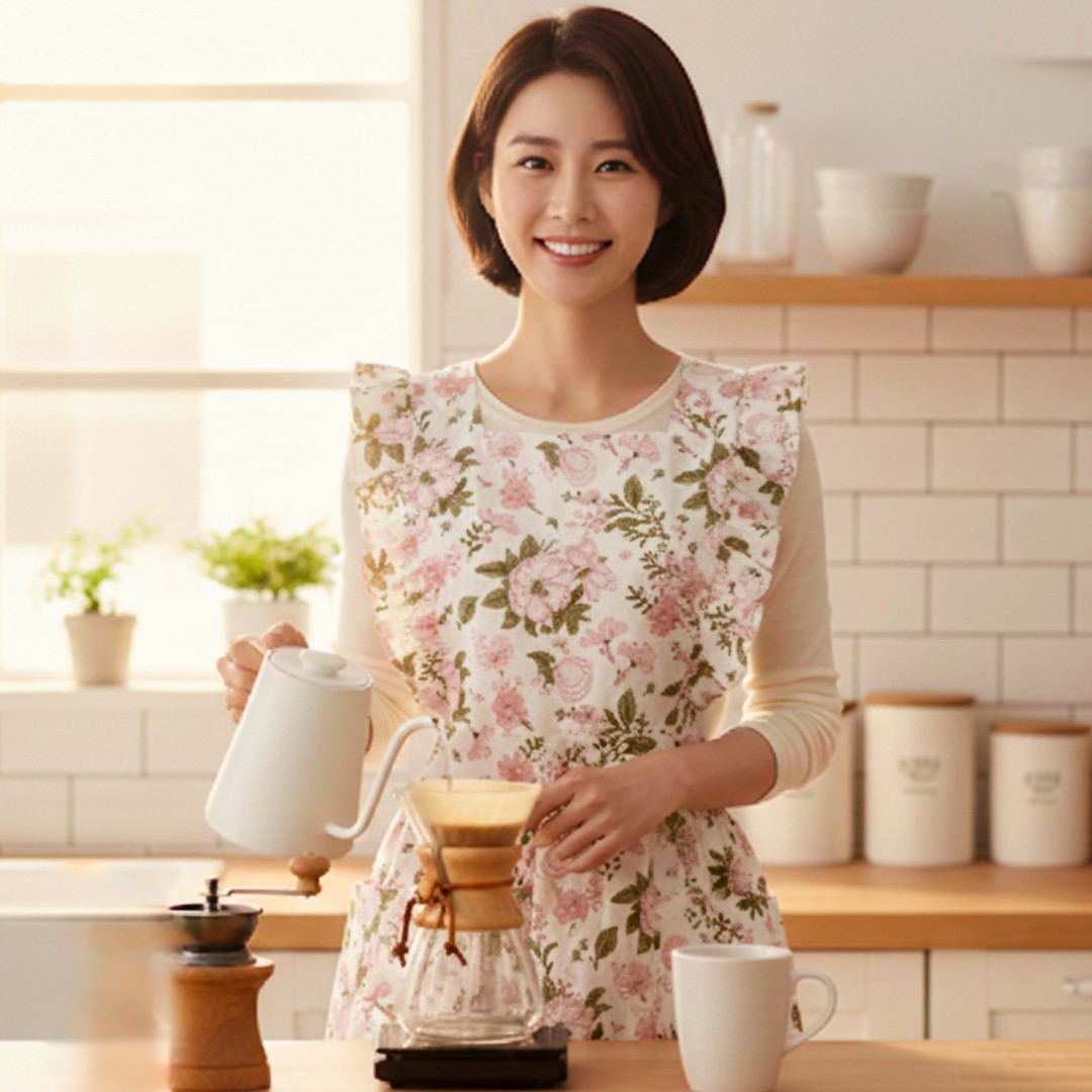 자스민 플라워 방수앞치마 원피스 주방 프릴 여성