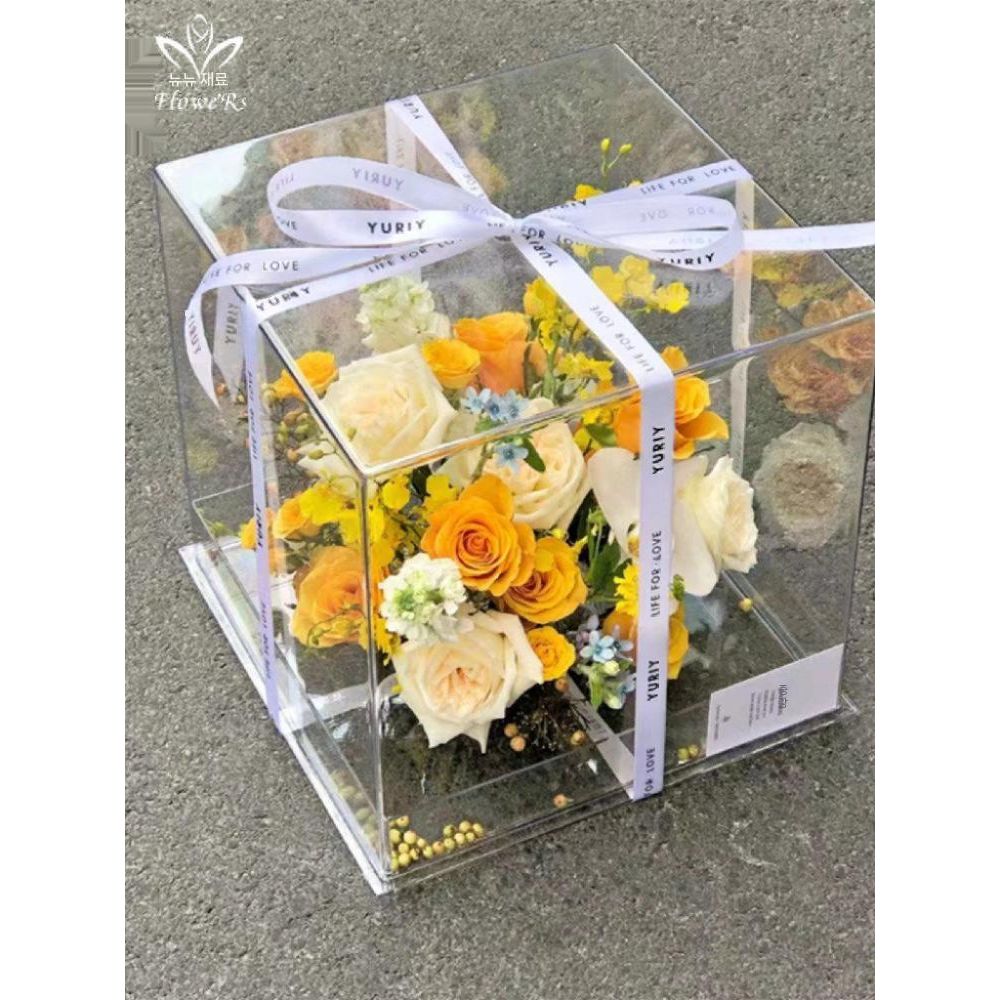 아크릴 꽃 바구니 아크릴백 투명 꽃병 선물 포장 상자 손잡이 다발 투명 트럼펫 꽃 상자 - 상품 이미지