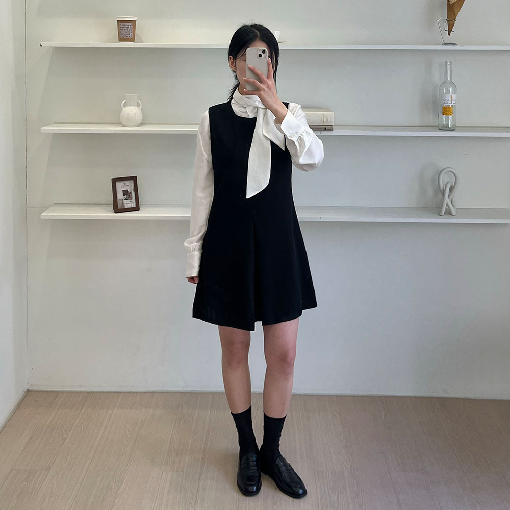 키작녀 정장원피스 레이어드 뷔스티에원피스 블랙 이미지 7
