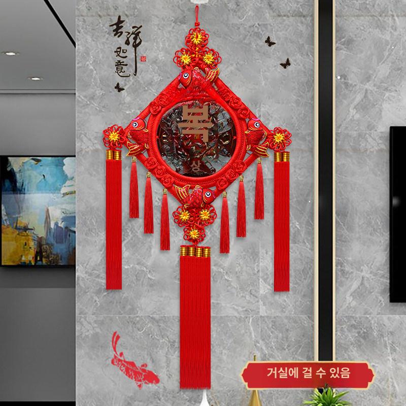중국 장식품 소품 앤틱 조각품 풍수 도자기 벽걸이 행운 작은 레드 리본 길상과 소원 - 상세 이미지 3