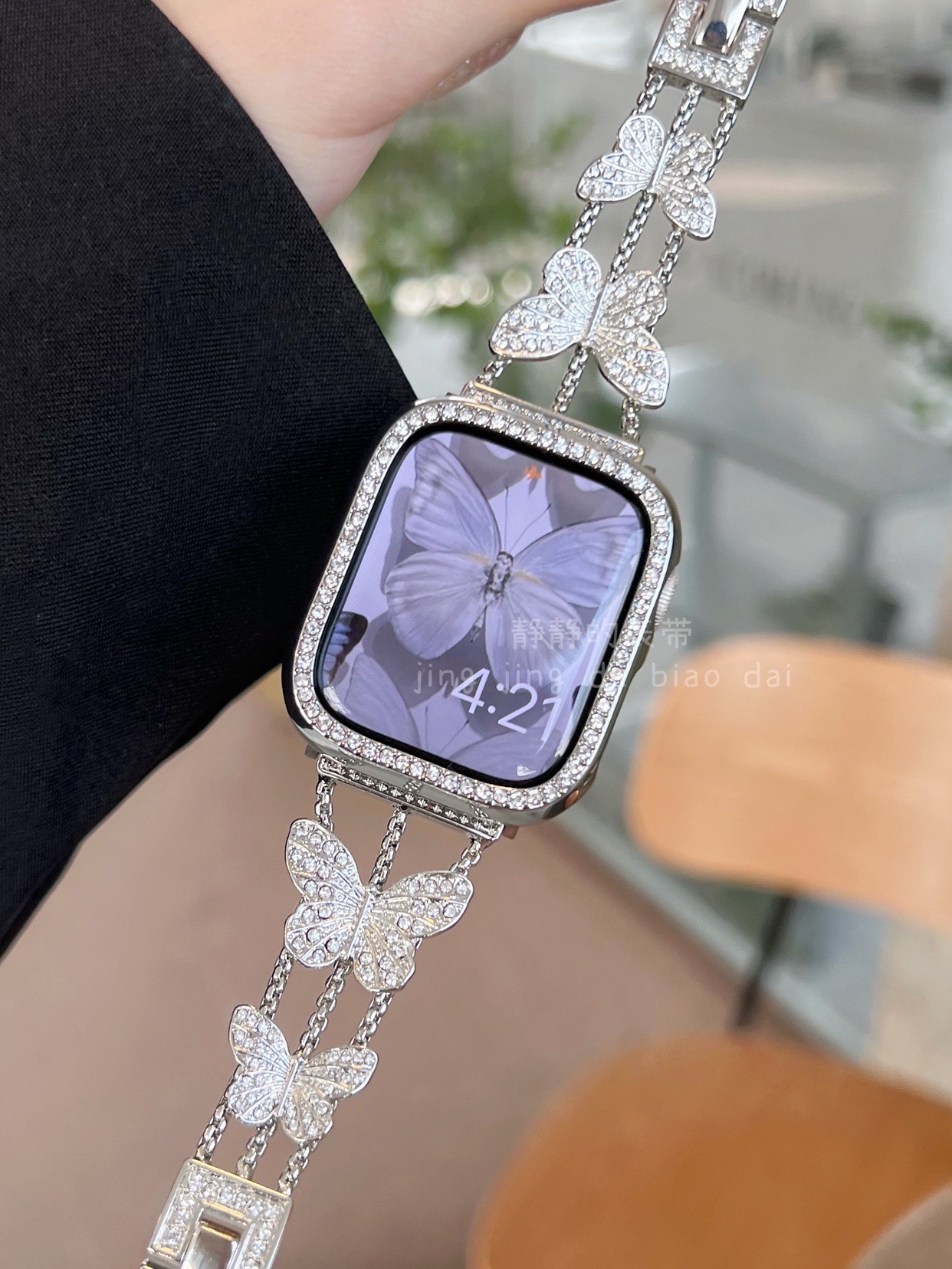 워치 밴드 큐빅 장식 꽃 무늬 플로럴 시계줄 여성용 실버 iWatch 10-11 42mm - 상세 이미지 5