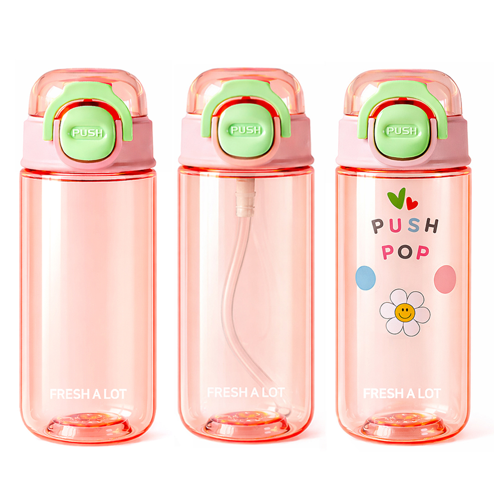 프레쉬어랏 푸시팝 트라이탄 투웨이 원터치 빨대 텀블러 어린이 물병 보틀 450ml, 핑크 이미지 3
