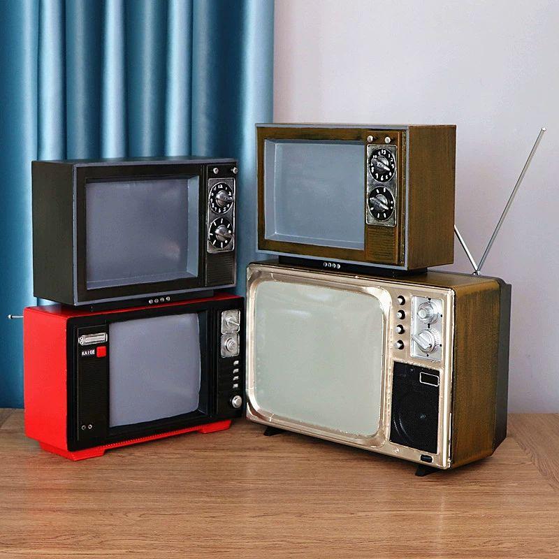 레트로 텔레비전 소품 엔틱 장식 아날로그 포토존 촬영 블랙 TV 브라운 - 상품 이미지