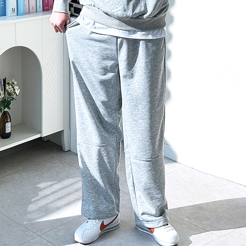 남자 트레이닝 팬츠 절개 무지 세미 와이드 츄리닝 바지 - 상품 이미지