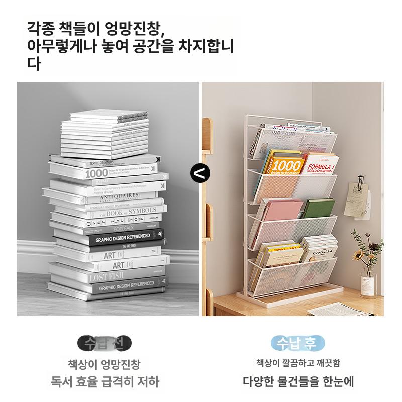 데스크 테이블 수납 기숙사 서류 보관대 책상 수납선반 4단화이트 - 상세 이미지 2