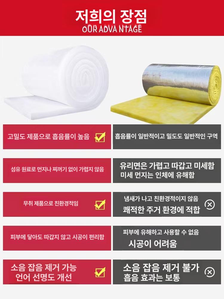 그라스울 방음재 불연 자재 무알루미늄박 시공용 내장재용 3cm 두께 폭1mx10m롤 - 상세 이미지 4